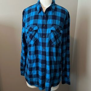 Jcrew flannel plaid button down shirt, 12, navy and blue check